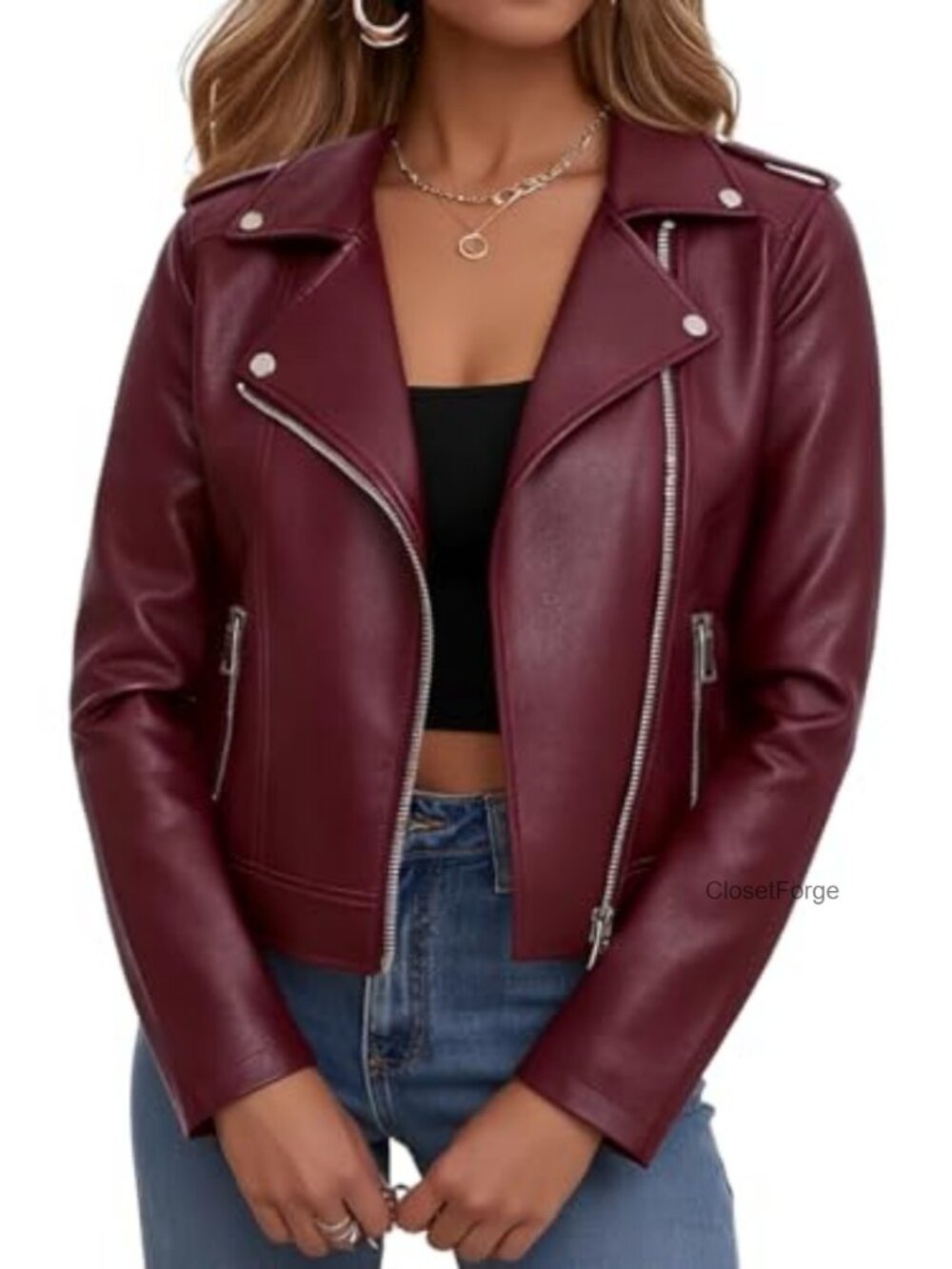Faux Leather Cropped Moto Jacket Zip Up Edgy Concert Game Day Outfit